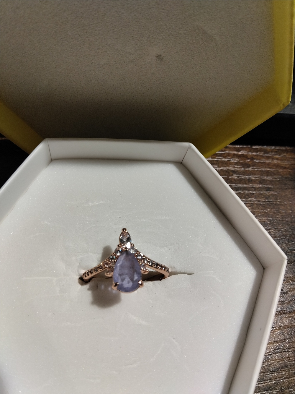 Rose Gold Tone Pear Cut Purple Stone Cocktail Ring Rose Gold Plated Size 8 BP